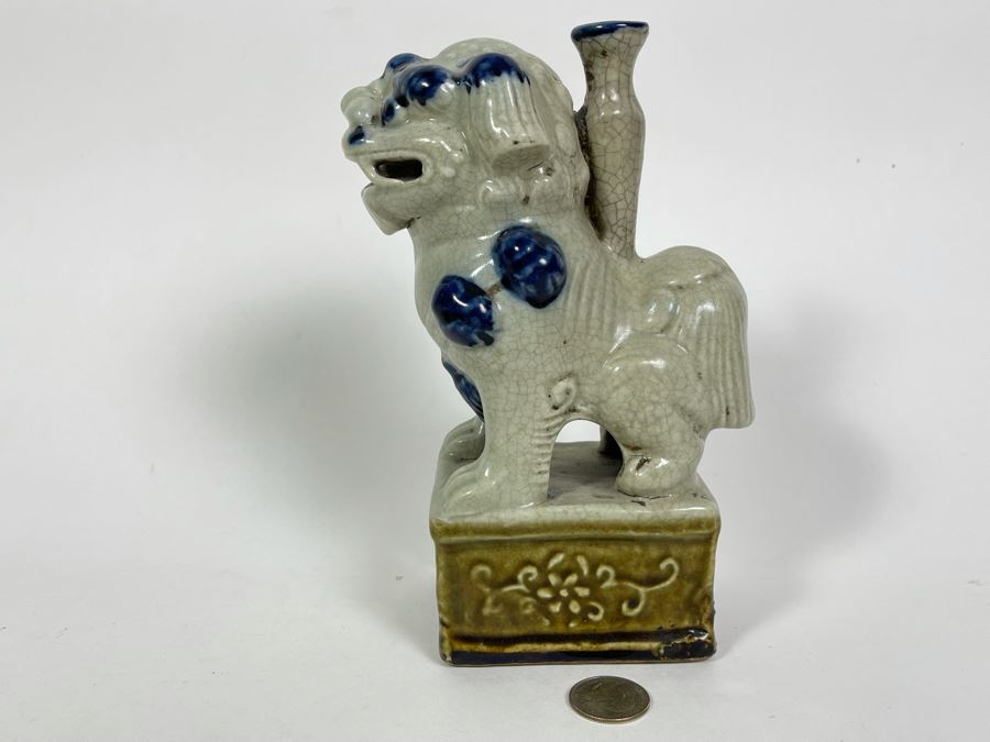 Old Antique Chinese Porcelain Foo Dog Lion With Certificate Of Authenticity From Hong Kong 8H [Photo 1]