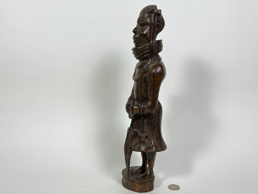 Vintage African Carved Wood Sculpture Of Man 15H [Photo 7]