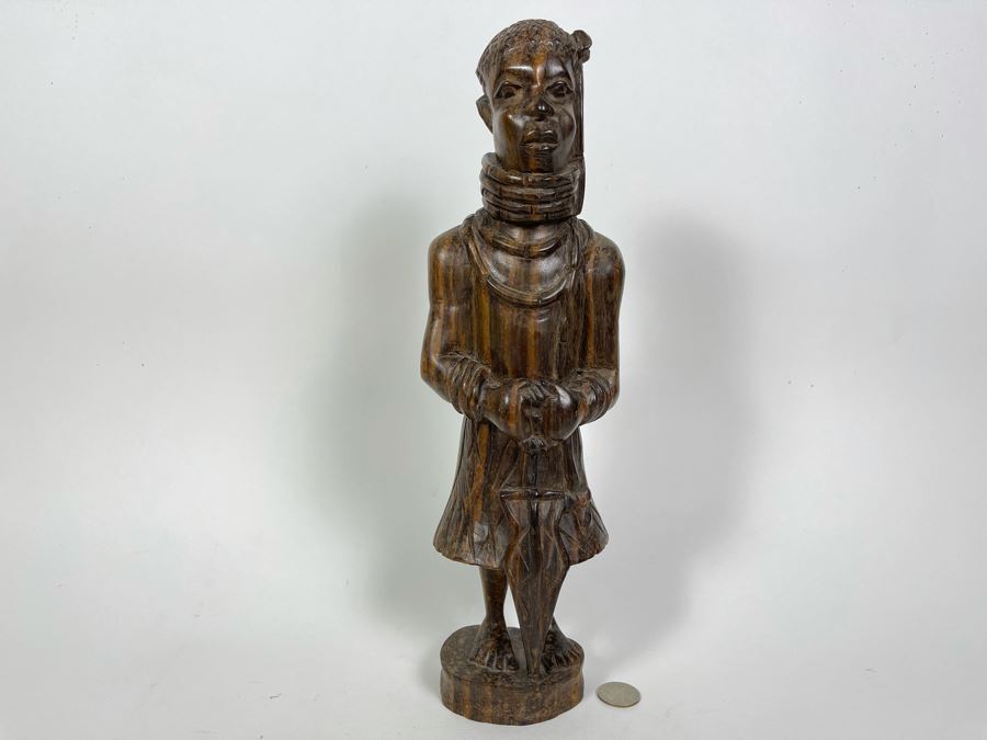 Vintage African Carved Wood Sculpture Of Man 15H