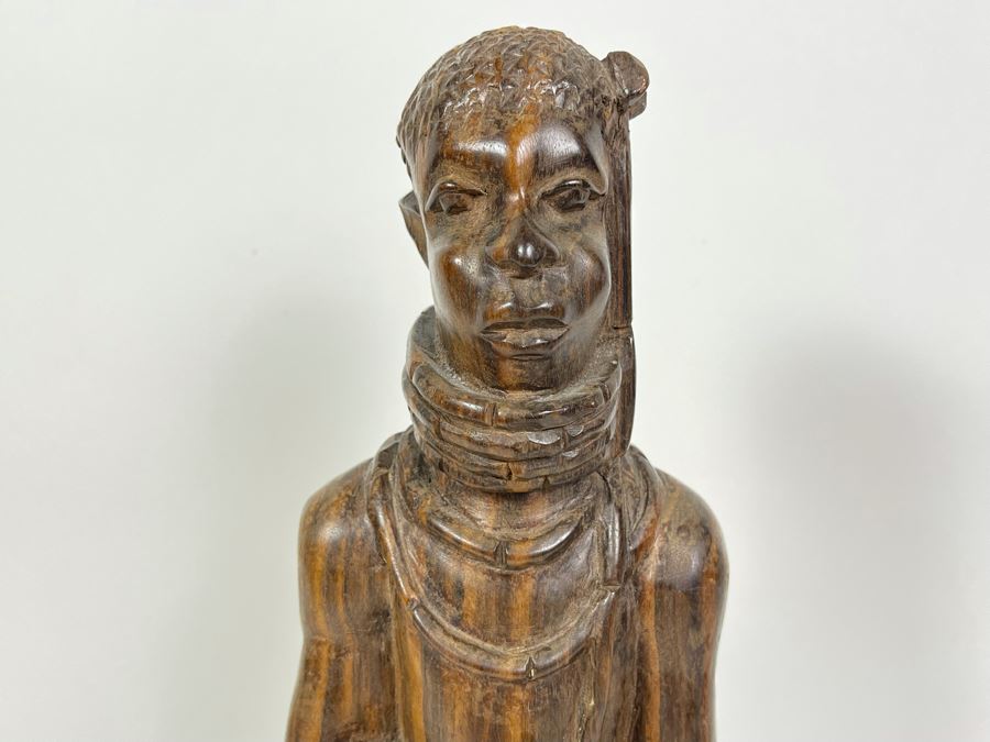 Vintage African Carved Wood Sculpture Of Man 15H [Photo 4]