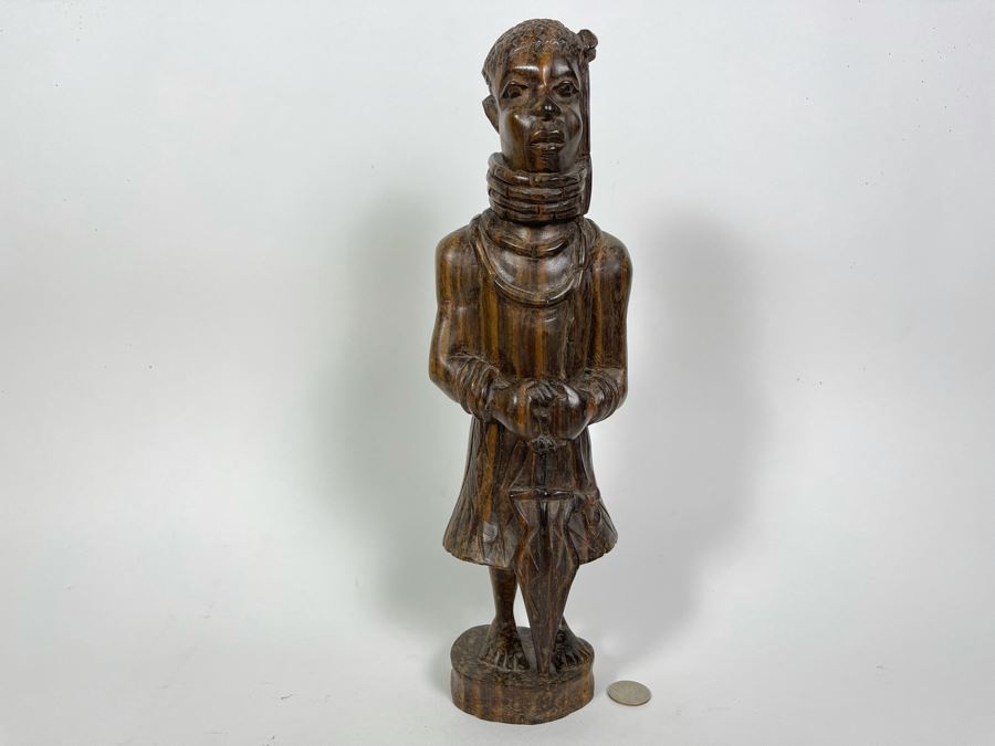 Vintage African Carved Wood Sculpture Of Man 15H [Photo 2]