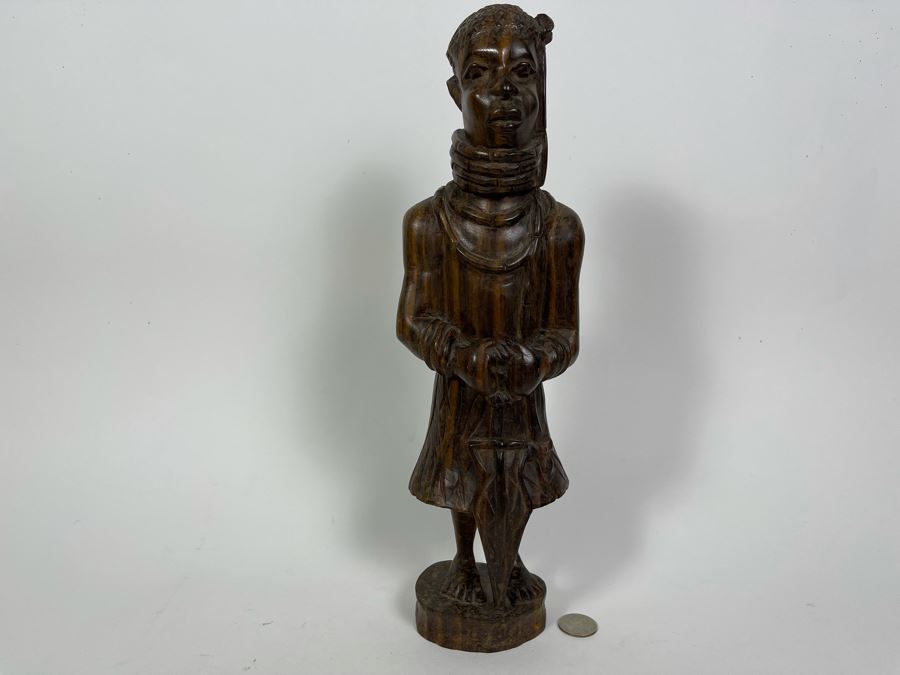 Vintage African Carved Wood Sculpture Of Man 15H [Photo 3]
