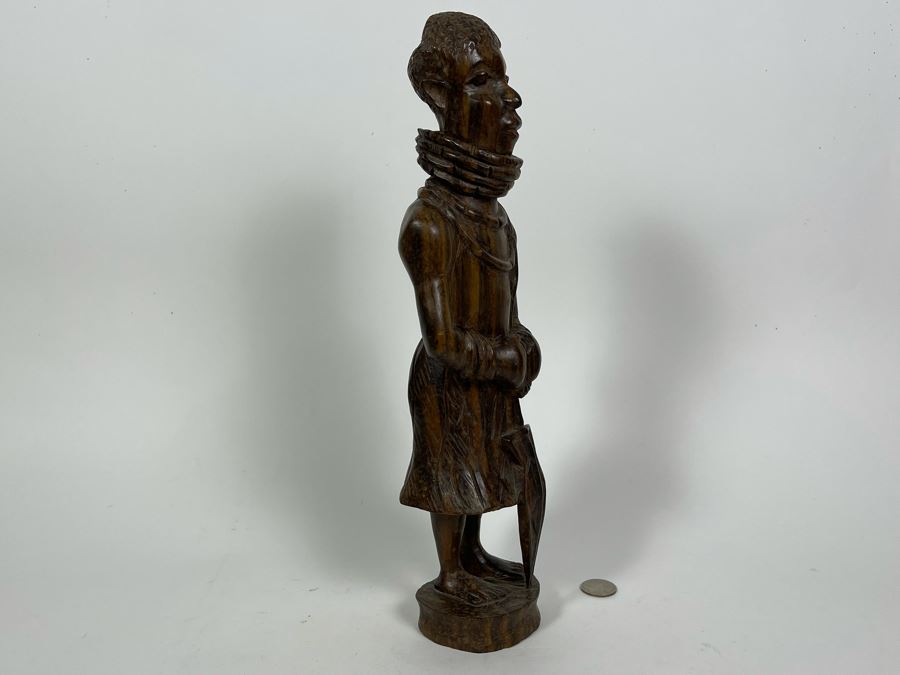 Vintage African Carved Wood Sculpture Of Man 15H [Photo 9]