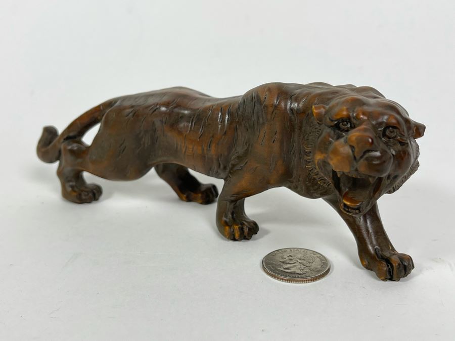 Carved Wood Sculpture Of Tiger 7L X 3D X 2.5H [Photo 7]