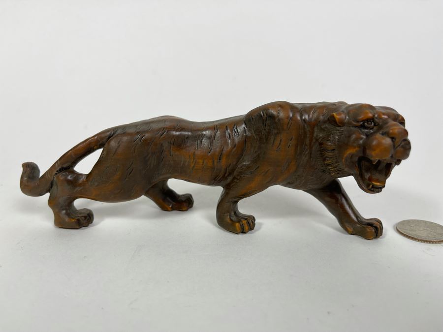 Carved Wood Sculpture Of Tiger 7L X 3D X 2.5H [Photo 2]