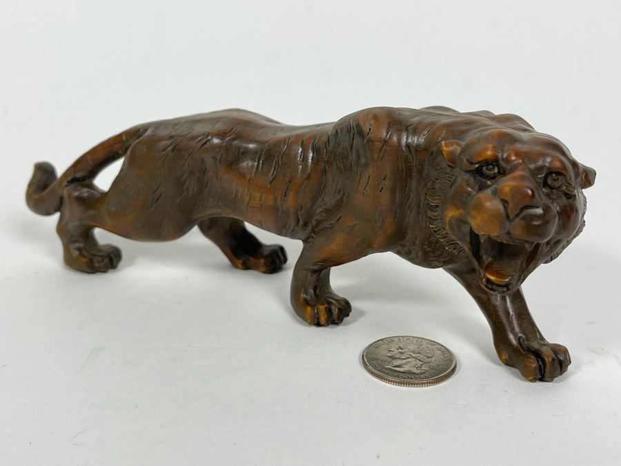 Carved Wood Sculpture Of Tiger 7L X 3D X 2.5H [Photo 6]