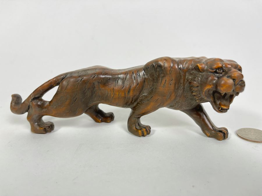 Carved Wood Sculpture Of Tiger 7L X 3D X 2.5H [Photo 1]