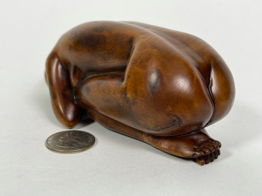 Fine Carved Wood Sculpture Of Crouching Nude Woman 5.5W X 2.25D X 2H [Photo 10]