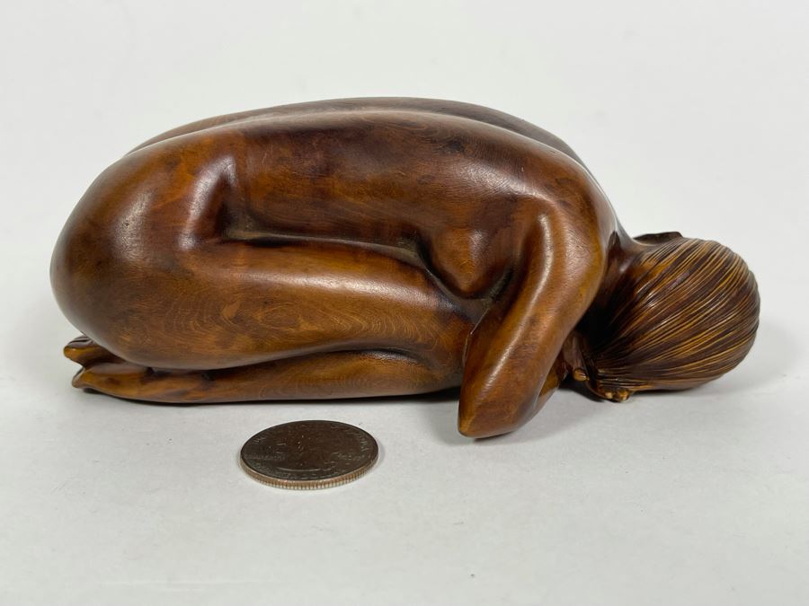 Fine Carved Wood Sculpture Of Crouching Nude Woman 5.5W X 2.25D X 2H [Photo 5]
