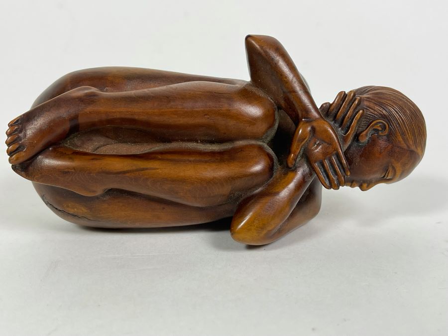 Fine Carved Wood Sculpture Of Crouching Nude Woman 5.5W X 2.25D X 2H [Photo 6]