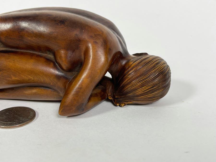 Fine Carved Wood Sculpture Of Crouching Nude Woman 5.5W X 2.25D X 2H [Photo 12]