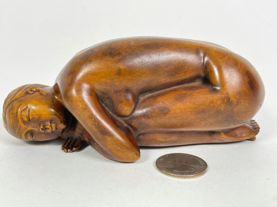 Fine Carved Wood Sculpture Of Crouching Nude Woman 5.5W X 2.25D X 2H [Photo 8]