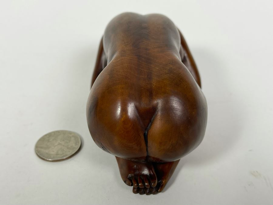 Fine Carved Wood Sculpture Of Crouching Nude Woman 5.5W X 2.25D X 2H [Photo 11]