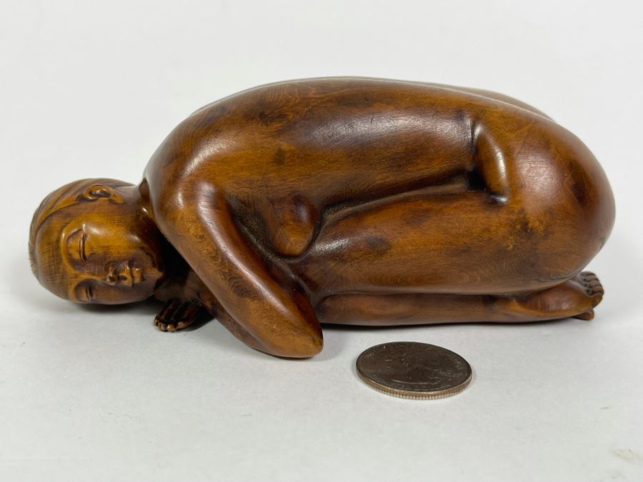 Fine Carved Wood Sculpture Of Crouching Nude Woman 5.5W X 2.25D X 2H [Photo 7]