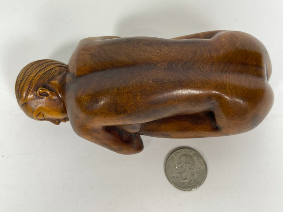 Fine Carved Wood Sculpture Of Crouching Nude Woman 5.5W X 2.25D X 2H [Photo 14]