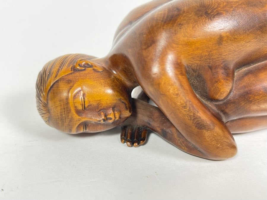 Fine Carved Wood Sculpture Of Crouching Nude Woman 5.5W X 2.25D X 2H [Photo 15]