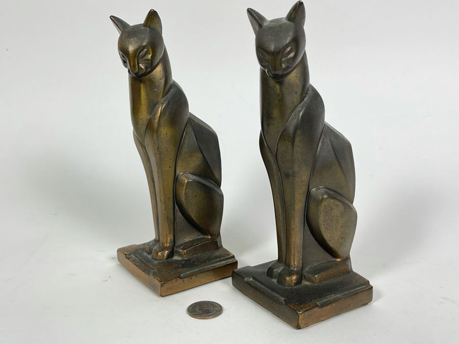 Pair Of Art Deco Brass Cats 7.5H [Photo 1]