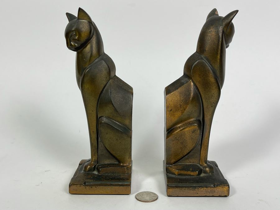 Pair Of Art Deco Brass Cats 7.5H [Photo 5]