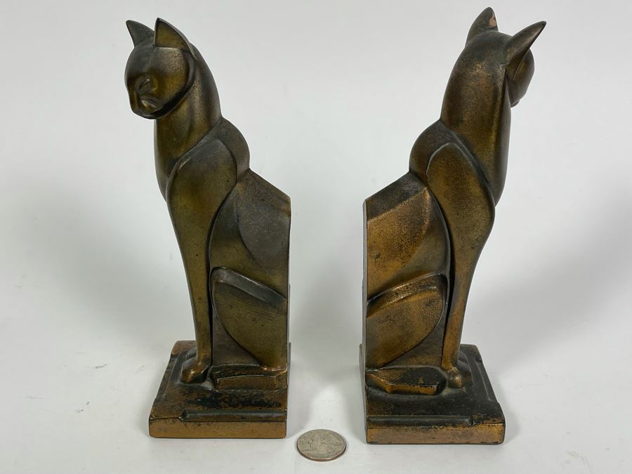 Pair Of Art Deco Brass Cats 7.5H [Photo 6]