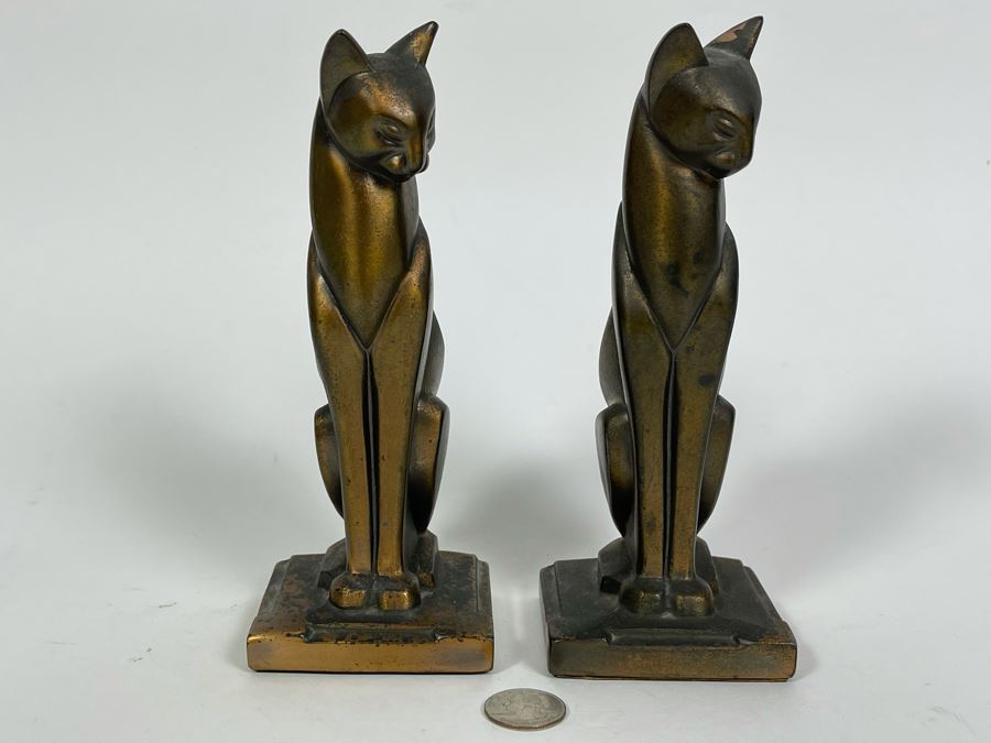 Pair Of Art Deco Brass Cats 7.5H [Photo 4]