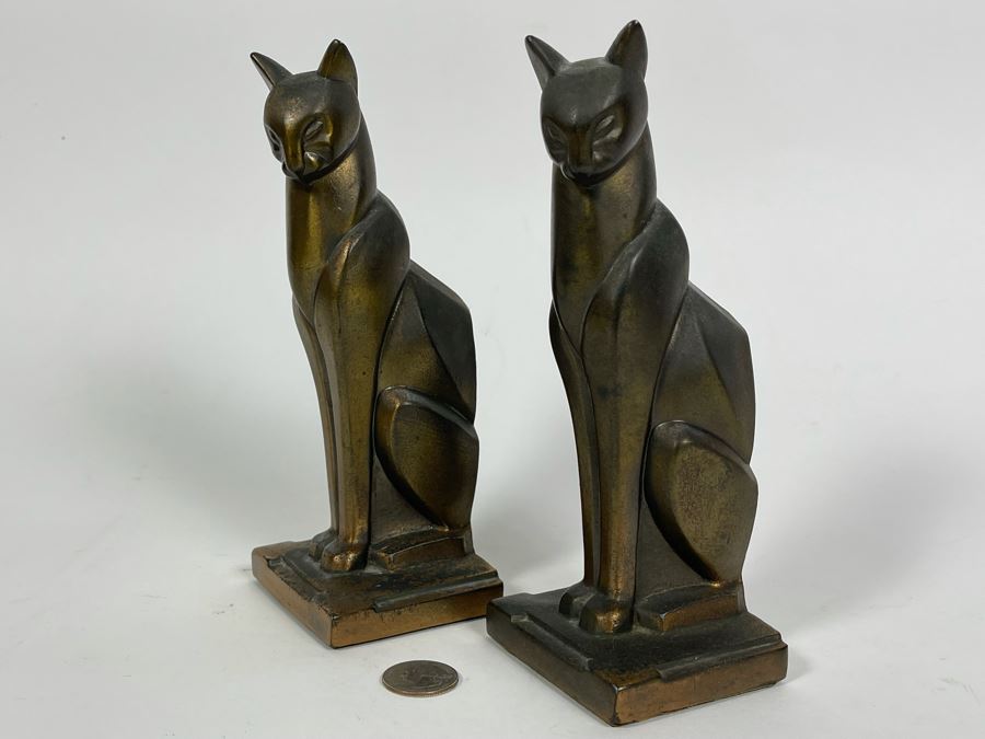 Pair Of Art Deco Brass Cats 7.5H [Photo 3]