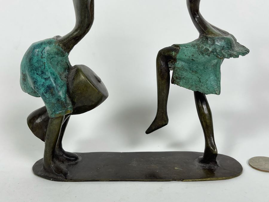 Bronze Sculpture Of African Women Dancing 6w X 2.5d X 7h