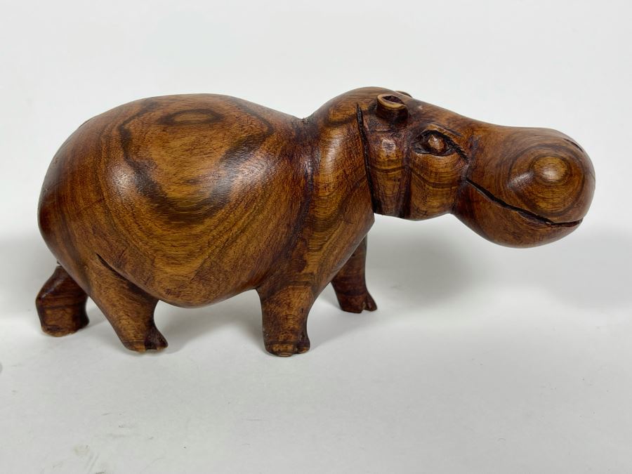 Pair Of Carved Wood Hippos 8L And 6L [Photo 5]