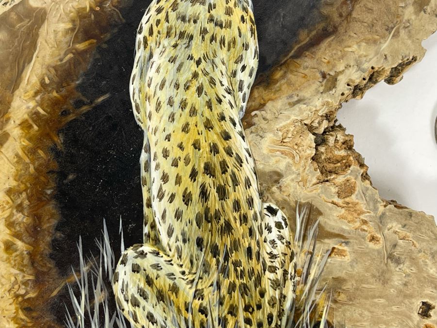 Hand Painted Fossilized Tree Of Cheetah Signed Ann Parker 1979 5.5W X 7.25H [Photo 7]