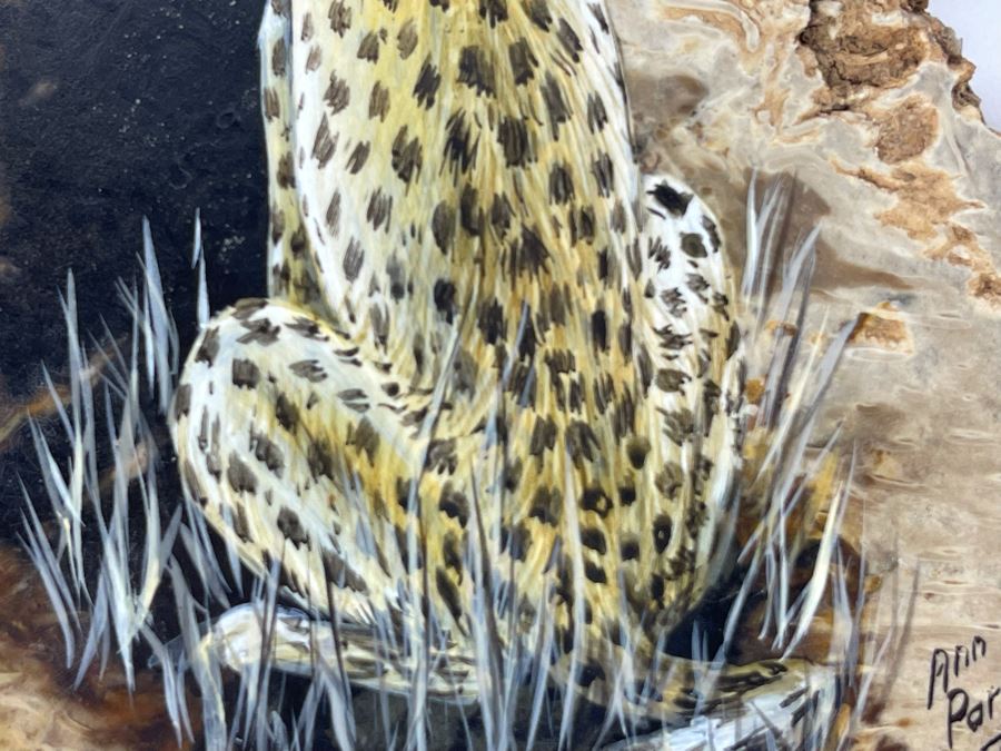 Hand Painted Fossilized Tree Of Cheetah Signed Ann Parker 1979 5.5W X 7.25H [Photo 16]