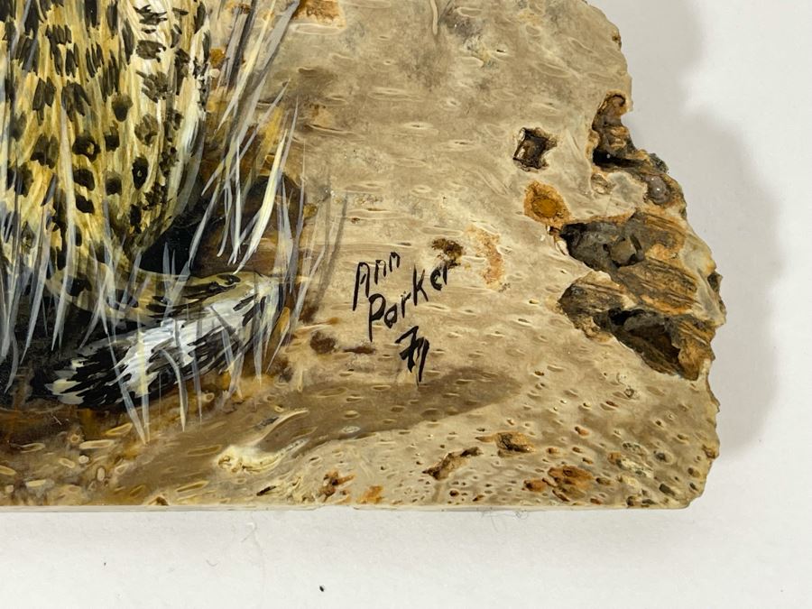 Hand Painted Fossilized Tree Of Cheetah Signed Ann Parker 1979 5.5W X 7.25H [Photo 9]