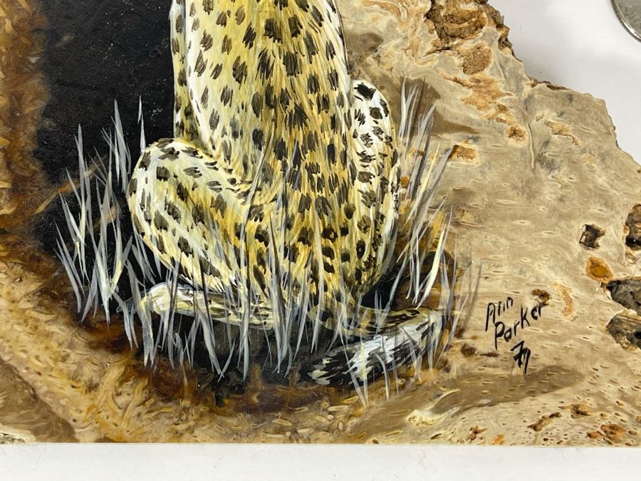 Hand Painted Fossilized Tree Of Cheetah Signed Ann Parker 1979 5.5W X 7.25H [Photo 8]