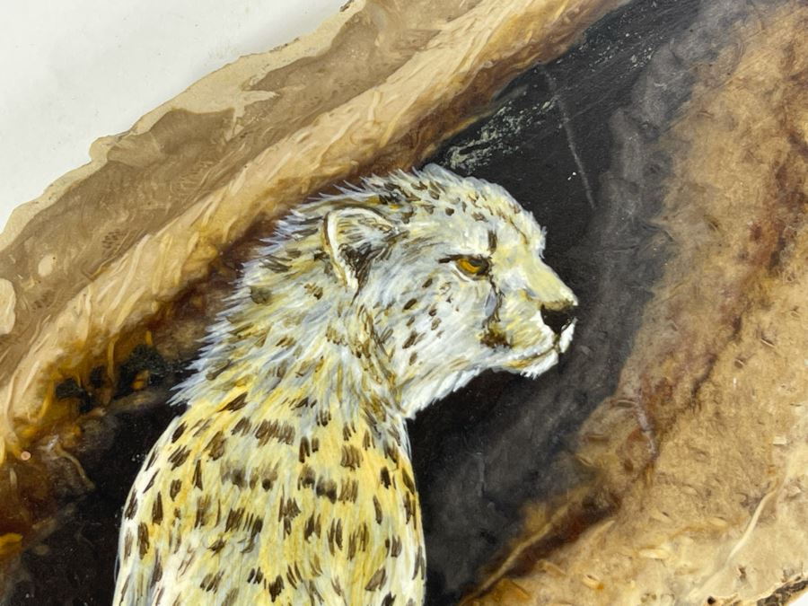 Hand Painted Fossilized Tree Of Cheetah Signed Ann Parker 1979 5.5W X 7.25H [Photo 15]