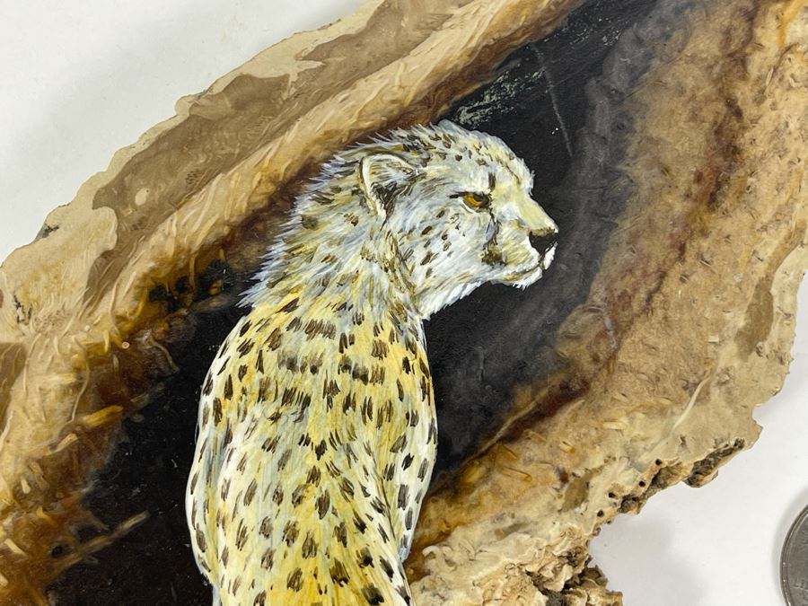Hand Painted Fossilized Tree Of Cheetah Signed Ann Parker 1979 5.5W X 7.25H [Photo 6]