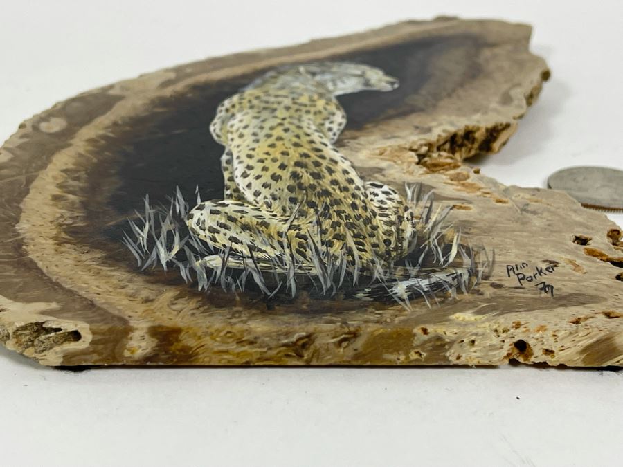 Hand Painted Fossilized Tree Of Cheetah Signed Ann Parker 1979 5.5W X 7.25H [Photo 10]