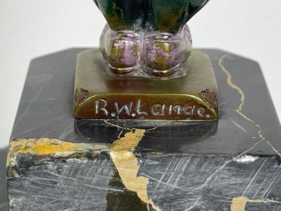 Richard W. Lange Bronze Sculpture On Marble Base Signed R. W. Lange Titled 'Small Moor With Love Letter, 1920s' Made In Germany By Baetman & Co 3W X 3.75D X 7H [Photo 15]