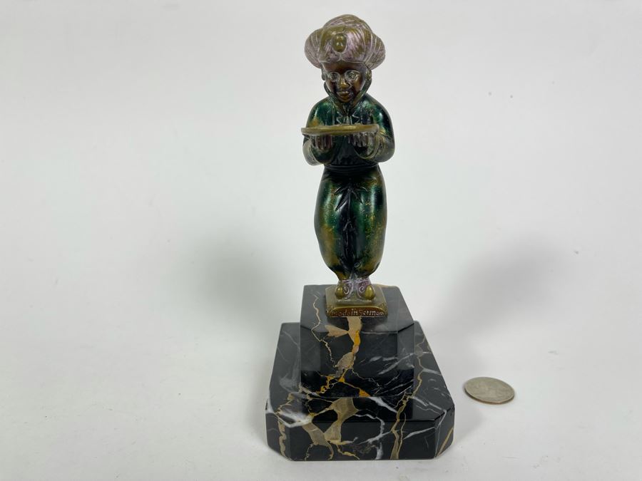 Richard W. Lange Bronze Sculpture On Marble Base Signed R. W. Lange Titled 'Small Moor With Love Letter, 1920s' Made In Germany By Baetman & Co 3W X 3.75D X 7H [Photo 2]