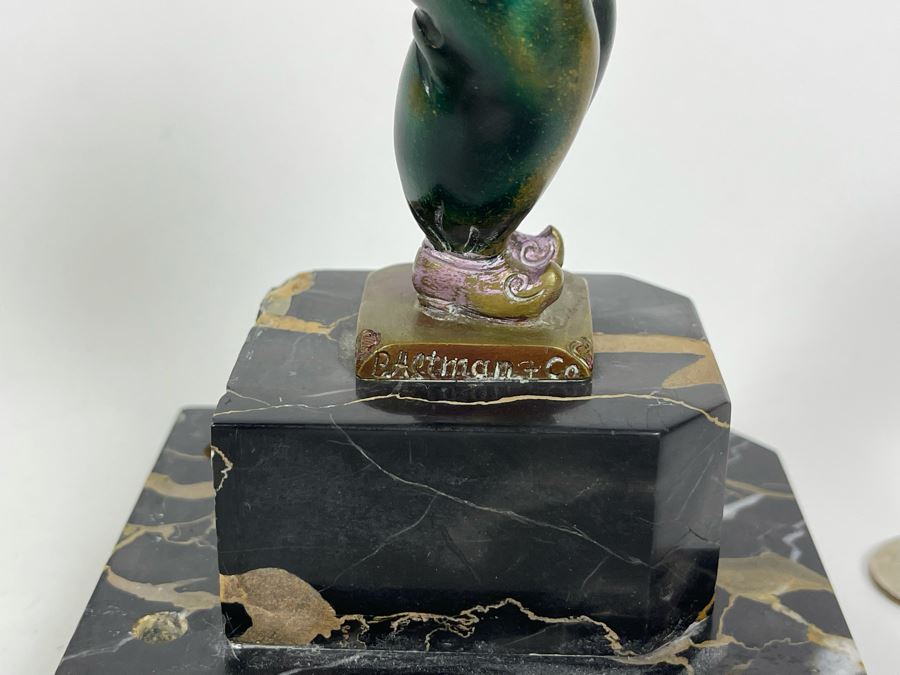 Richard W. Lange Bronze Sculpture On Marble Base Signed R. W. Lange Titled 'Small Moor With Love Letter, 1920s' Made In Germany By Baetman & Co 3W X 3.75D X 7H [Photo 10]