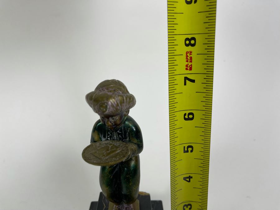 Richard W. Lange Bronze Sculpture On Marble Base Signed R. W. Lange Titled 'Small Moor With Love Letter, 1920s' Made In Germany By Baetman & Co 3W X 3.75D X 7H [Photo 21]