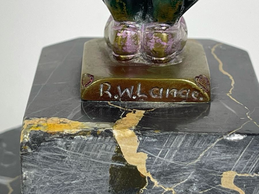Richard W. Lange Bronze Sculpture On Marble Base Signed R. W. Lange Titled 'Small Moor With Love Letter, 1920s' Made In Germany By Baetman & Co 3W X 3.75D X 7H [Photo 16]