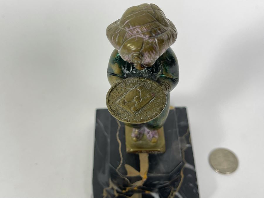 Richard W. Lange Bronze Sculpture On Marble Base Signed R. W. Lange Titled 'Small Moor With Love Letter, 1920s' Made In Germany By Baetman & Co 3W X 3.75D X 7H [Photo 4]