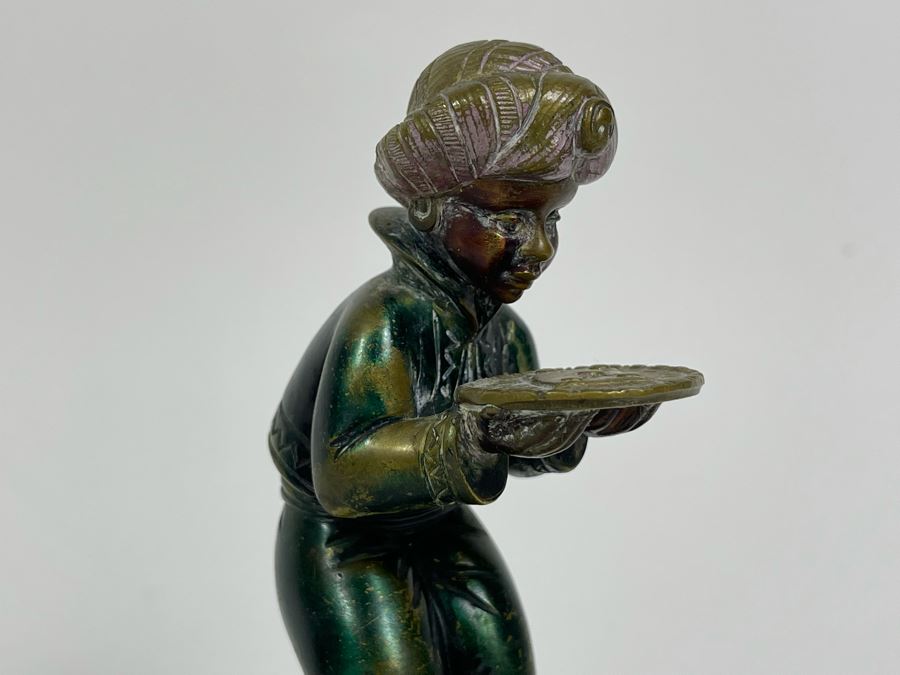 Richard W. Lange Bronze Sculpture On Marble Base Signed R. W. Lange Titled 'Small Moor With Love Letter, 1920s' Made In Germany By Baetman & Co 3W X 3.75D X 7H [Photo 8]