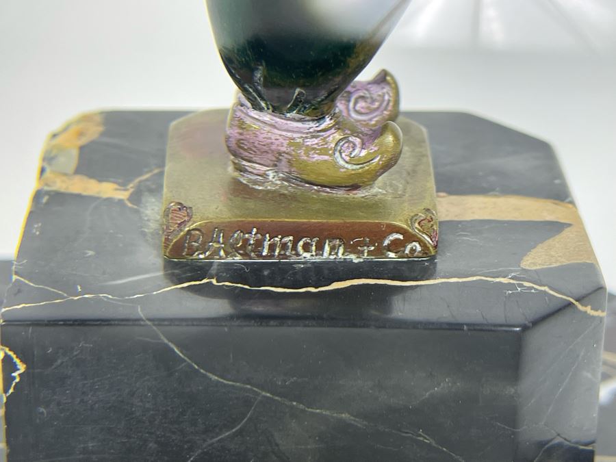 Richard W. Lange Bronze Sculpture On Marble Base Signed R. W. Lange Titled 'Small Moor With Love Letter, 1920s' Made In Germany By Baetman & Co 3W X 3.75D X 7H [Photo 13]