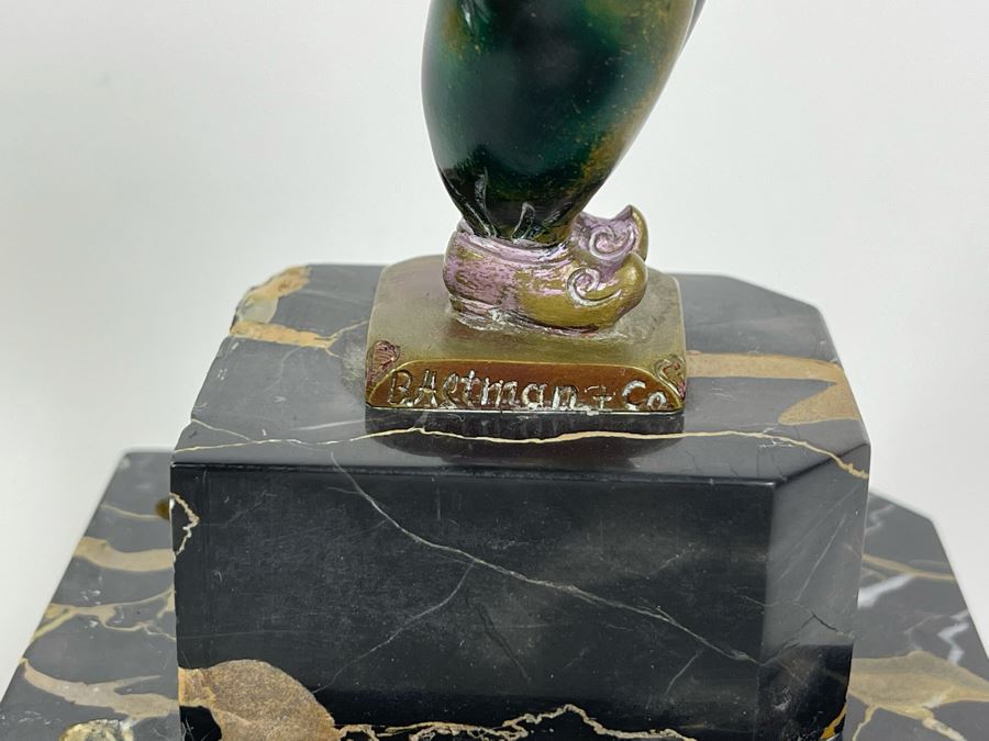 Richard W. Lange Bronze Sculpture On Marble Base Signed R. W. Lange Titled 'Small Moor With Love Letter, 1920s' Made In Germany By Baetman & Co 3W X 3.75D X 7H [Photo 11]