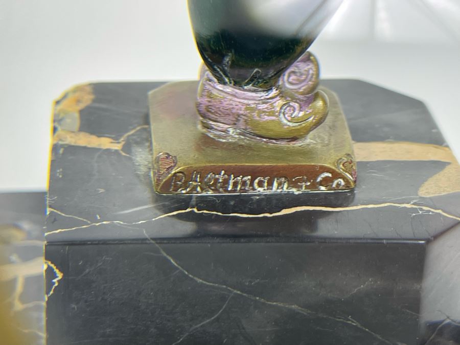 Richard W. Lange Bronze Sculpture On Marble Base Signed R. W. Lange Titled 'Small Moor With Love Letter, 1920s' Made In Germany By Baetman & Co 3W X 3.75D X 7H [Photo 12]