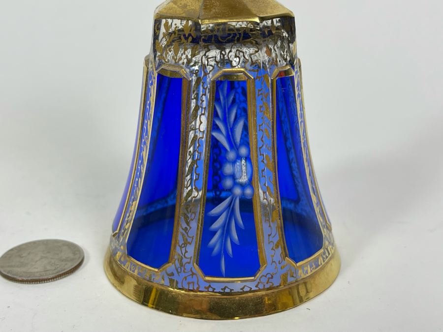 Vintage Hand Painted Etched Crystal Bell 5H [Photo 4]