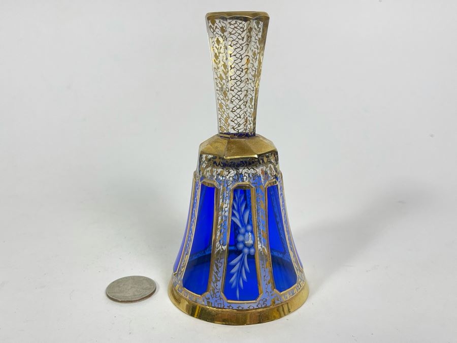 Vintage Hand Painted Etched Crystal Bell 5H [Photo 1]