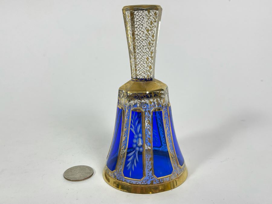 Vintage Hand Painted Etched Crystal Bell 5H [Photo 3]