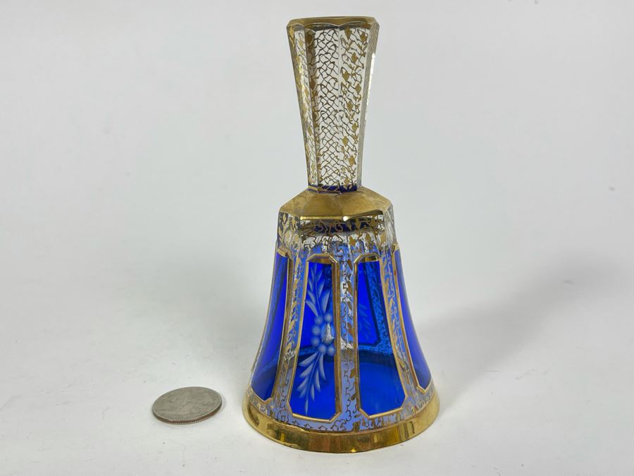 Vintage Hand Painted Etched Crystal Bell 5H [Photo 2]