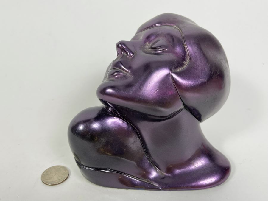 Art Deco Purple Female Head Bust Sculpture 5.5W X 5D X 5H [Photo 2]