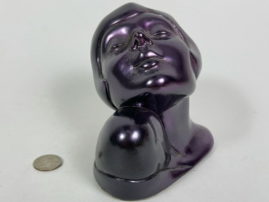 Art Deco Purple Female Head Bust Sculpture 5.5W X 5D X 5H [Photo 4]